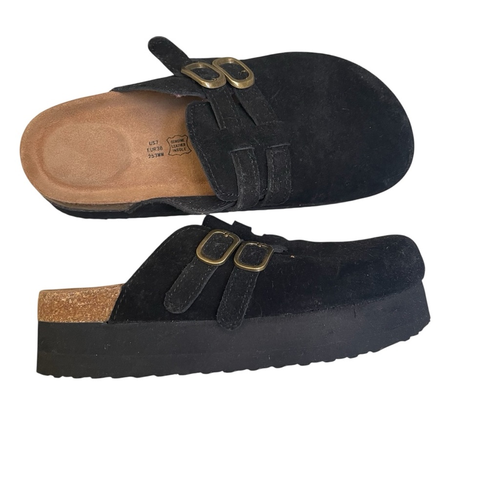 Project Cloud Stephi Clog Sz 7 Black Suede Memory Foam Comfort Platform Slip On - Picture 3 of 9